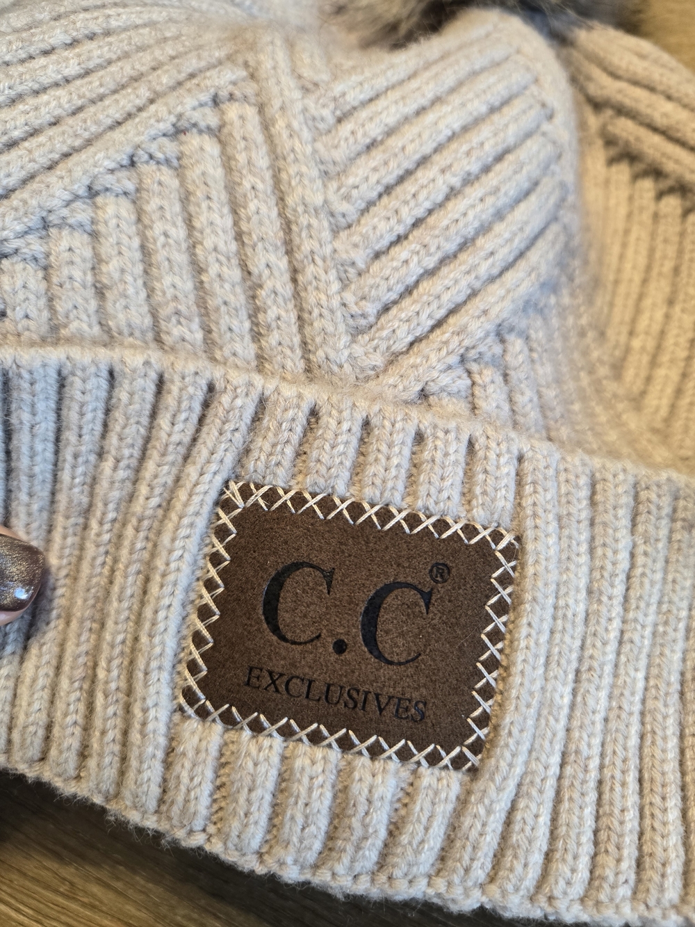 C.C Bundle Pom Knit Beanies - Cream & Gray - Picture 2 of 5